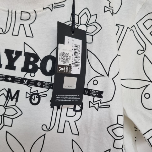 Playboy x John Richmond cream/black logo/spellout t shirt. Size large uk 14 - Picture 4 of 4